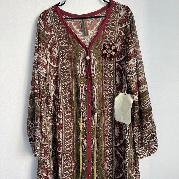 Aratta Silent Journey Duster Dress XL Sheer Brown Multicolor Boho - Picture 8 of 16